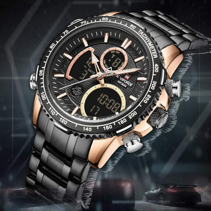 Reloj Black Gold elegante en acero inoxidable- NaviForce NF9138